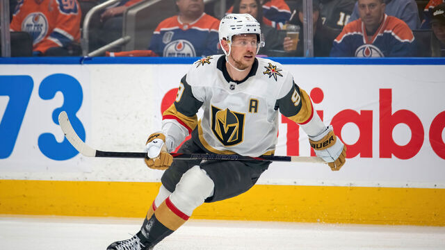 EDMONTON, CANADA - MAY 12: Jack Eichel #9 of the Vegas Golden Knights in action during Game Four of the Second Round of the 2025 Stanley Cup Playoffs against the Edmonton Oilers at Rogers Place on May 12, 2025, in Edmonton, Alberta, Canada.