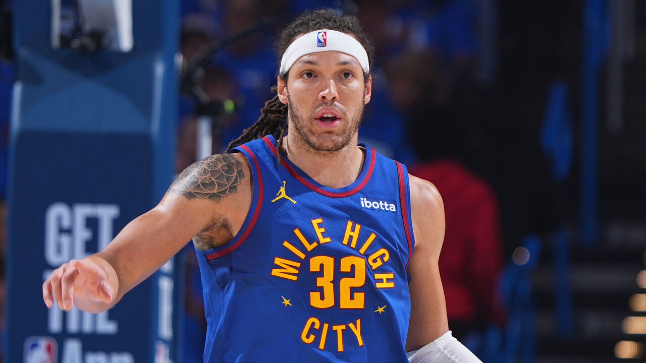 OKLAHOMA CITY, OK - MAY 13: Aaron Gordon #32 of the Denver Nuggets dribbles the ball during the game against the Oklahoma City Thunder during Round 2 Game 5 of the 2025 NBA Playoffs on May 13, 2025 at Paycom Center in Oklahoma City, Oklahoma. Mandatory Copyright Notice: Copyright 2025 NBAE