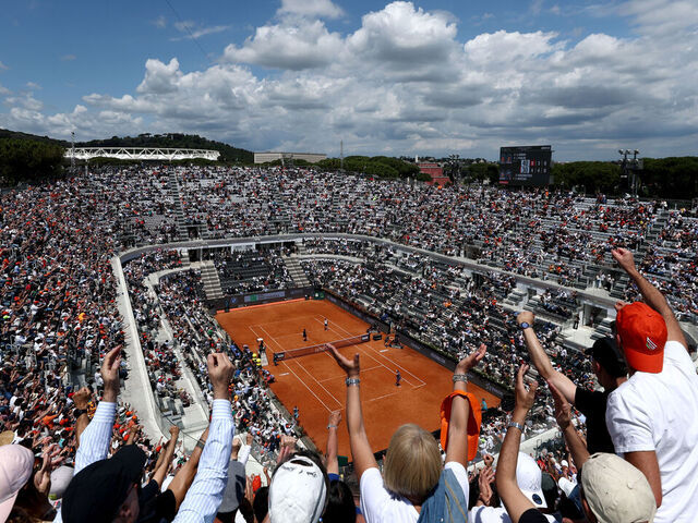 ROME, ITALY - MAY 18: General view inside the stadium during the Women's Doubles Final match between Jasmine Paolini and Sara Errani of Italy and Veronika Kudermetova and Elise Mertens of Belgium on Day Fourteen of the Internazionali BNL D'Italia 2025 at Foro Italico on May 18, 2025 in Rome, Italy.
