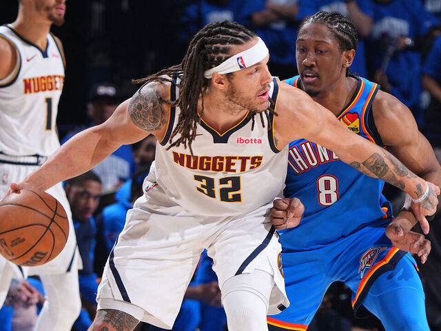 OKLAHOMA CITY, OK - MAY 18: Jalen Williams #8 of the Oklahoma City Thunder plays defense during the game against the Denver Nuggets during Round 2 Game 7 of the 2025 NBA Playoffs on May 18, 2025 at Paycom Center in Oklahoma City, Oklahoma. Mandatory Copyright Notice: Copyright 2025 NBAE