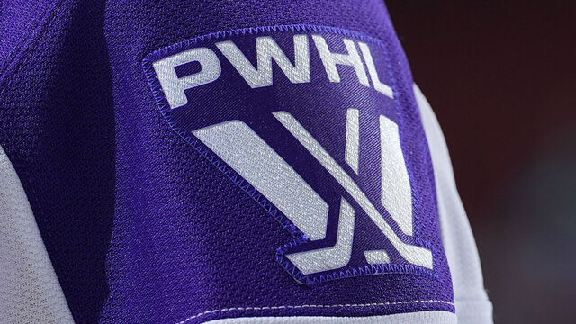 NEWARK, NJ - DECEMBER 22: A general view of the PWHL jersey logo during the PWHL game on December 22, 2024 at the Prudential Center in Newark, New Jersey