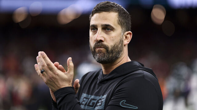 NEW ORLEANS, LOUISIANA - FEBRUARY 09: Philadelphia Eagles head coach Nick Sirianni reacts on the field before Super Bowl LIX against the Kansas City Chiefs at Caesars Superdome on February 9, 2025 in New Orleans, Louisiana.