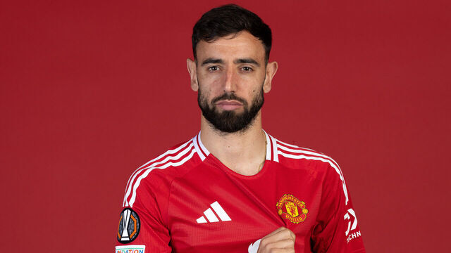 MANCHESTER, ENGLAND - MAY 14: Bruno Fernandes of Manchester United poses for a portrait during a Media Access Day at Old Trafford on May 14, 2025 in Manchester, England.