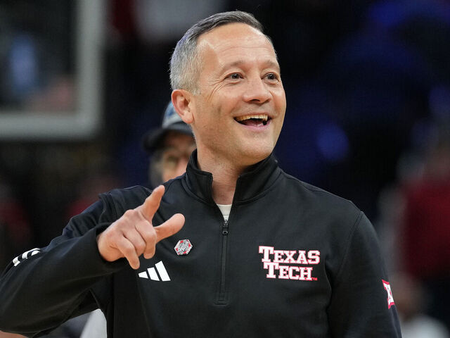 SAN FRANCISCO, CALIFORNIA - MARCH 27: Head coach Grant McCasland of the Texas Tech Red Raiders reacts after beating the Arkansas Razorbacks 85-83 during overtime in the West Regional Sweet Sixteen round of the NCAA Men's Basketball Tournament at Chase Center on March 27, 2025 in San Francisco, California.
