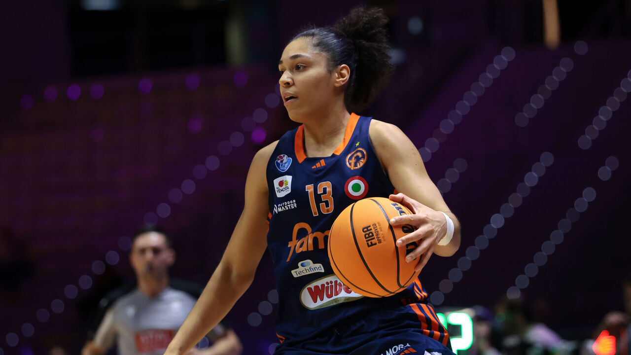 TURIN, ITALY - FEBRUARY 14: Janelle Illona Salaun of Famila Wuber Schio during the Frecciarossa Final Four Women's Coppa Italia Semi Final match between Famila Wuber Schio and La Molisana Magnolia Campobasso at INALPI Arena on February 14, 2025 in Turin, Italy.