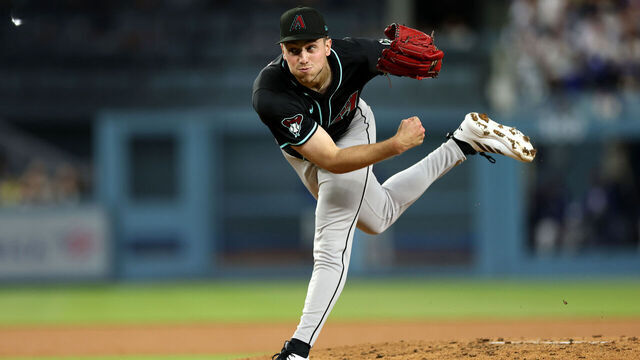 LOS ANGELES, CALIFORNIA - MAY 19: Brandon Pfaadt #32 of the Arizona Diamondbacks pitches against the Los Angeles Dodgers during the third inning at Dodger Stadium on May 19, 2025 in Los Angeles, California.