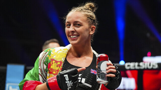 UNCASVILLE, CT - JUNE 13: Dakota Ditcheva celebrates after defeating Chelsea Hackett during PFL 2024 week 4 at the Mohegan Sun Arena on June 13, 2024 in Uncasville, Connecticut.