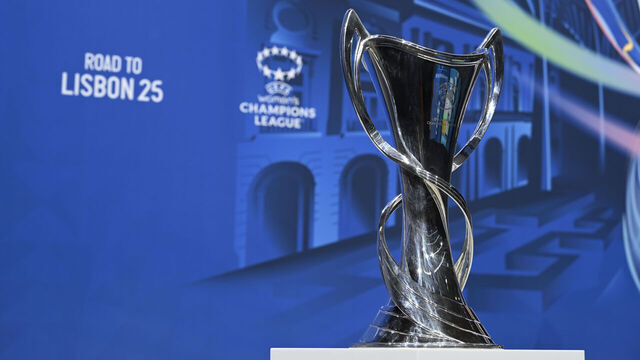 NYON, SWITZERLAND - FEBRUARY 7: A detailed view of the UEFA Women's Champions League trophy during the UEFA Women's Champions League 2024/25 Quarter-finals And Semi-finals Draw at the UEFA Headquarters, The House of the European Football, on February 7, 2025 in Nyon, Switzerland