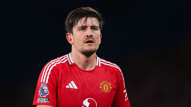 LONDON, ENGLAND - MAY 16: Harry Maguire of Manchester United during the Premier League match between Chelsea FC and Manchester United FC at Stamford Bridge on May 16, 2025 in London, England.