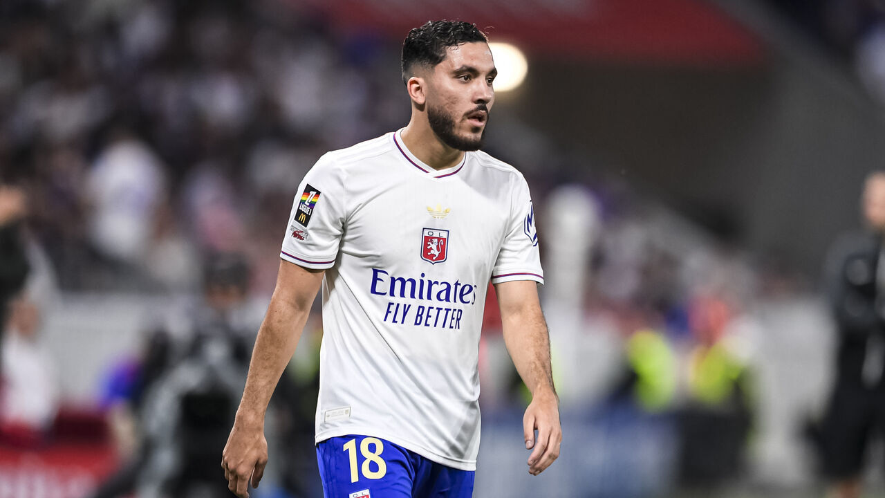 LYON, FRANCE - MAY 17: Rayan Cherki of Lyon walks in the field during the France Ligue 1 match between Olympique Lyonnais and Angers SCO at Groupama Stadium on May 17, 2025 in Lyon, France.