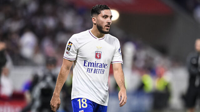 LYON, FRANCE - MAY 17: Rayan Cherki of Lyon walks in the field during the France Ligue 1 match between Olympique Lyonnais and Angers SCO at Groupama Stadium on May 17, 2025 in Lyon, France.