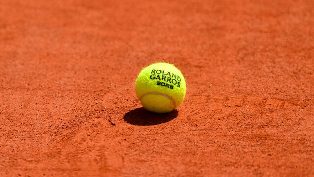 PARIS, FRANCE - MAY 19: A detail view of a Roland Garros 2025 tennis ball at Roland Garros on May 19, 2025 in Paris, France.