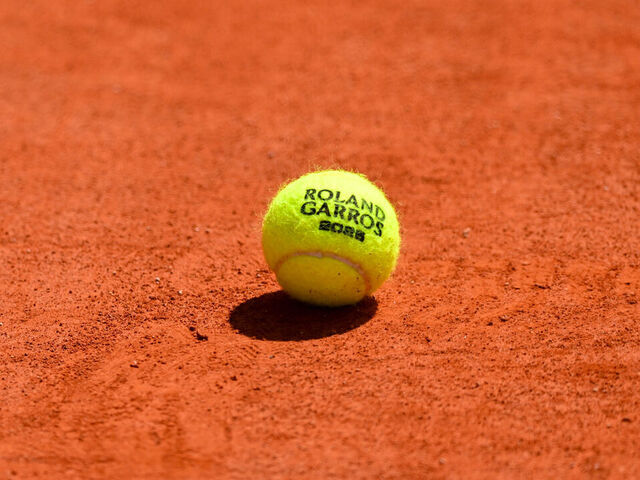 PARIS, FRANCE - MAY 19: A detail view of a Roland Garros 2025 tennis ball at Roland Garros on May 19, 2025 in Paris, France.