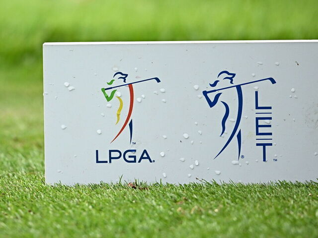 Antrim , United Kingdom - 18 August 2023; A general view of LPGA and LET logos during day two of the ISPS HANDA World Invitational presented by AVIV Clinics 2023 at Galgorm Castle Golf Club in Ballymena, Antrim.