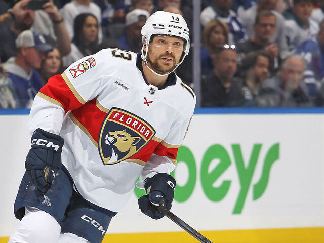 TORONTO, CANADA - MAY 18: Sam Reinhart #13 of the Florida Panthers skates against the Toronto Maple Leafs during the first period in Game Seven of the Second Round of the 2025 Stanley Cup Playoffs at Scotiabank Arena on May 18, 2025 in Toronto, Ontario, Canada.