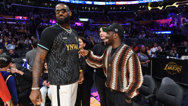 LOS ANGELES, CA - MARCH 8: LeBron James #23 of the Los Angeles Lakers and Rich Paul talk after the game against the Milwaukee Bucks on March 8, 2024 at Crypto.Com Arena in Los Angeles, California. NOTE TO USER: User expressly acknowledges and agrees that, by downloading and/or using this Photograph, user is consenting to the terms and conditions of the Getty Images License Agreement. Mandatory Copyright Notice: Copyright 2024 NBAE
