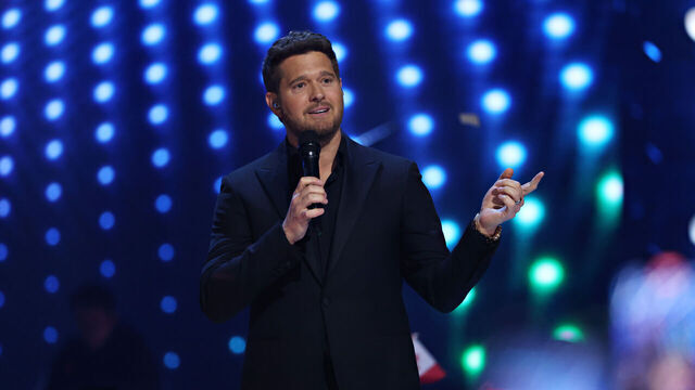 VANCOUVER, BRITISH COLUMBIA - MARCH 30: Michael Bublé performs onstage during the 2025 JUNO Awards at Rogers Arena on March 30, 2025 in Vancouver, British Columbia.