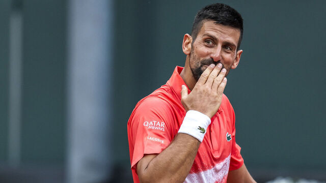 Serbia's Novak Djokovic celebrates his victory at the end of his match against Hungary's Marton Fucsovics at the ATP 250 Geneva Open tennis tournament in Geneva on May 21, 2025.