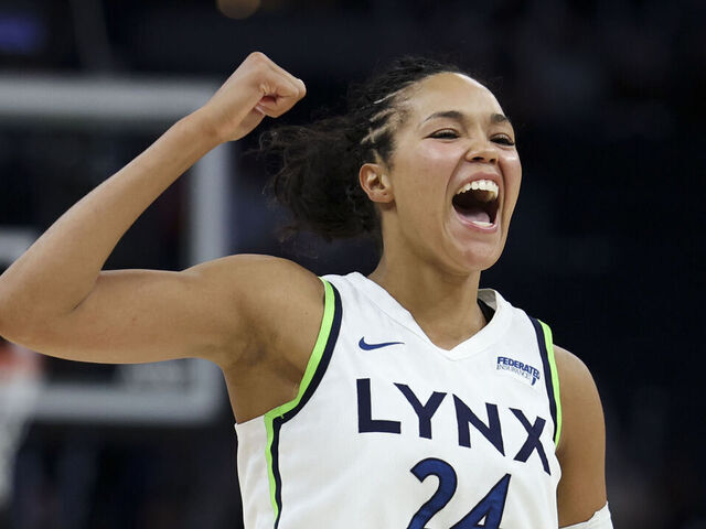 MINNEAPOLIS, MINNESOTA - MAY 23: Napheesa Collier #24 of the Minnesota Lynx celebrates during the fourth quarter against the Connecticut Sun at Target Center on May 23, 2025 in Minneapolis, Minnesota.