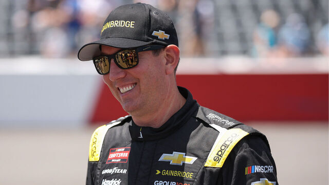 NORTH WILKESBORO, NORTH CAROLINA - MAY 17: Kyle Busch, driver of the #07 Gainbridge Chevrolet, waits on the grid prior to the NASCAR Craftsman Truck Series Window World 250 at North Wilkesboro Speedway on May 17, 2025 in North Wilkesboro, North Carolina.