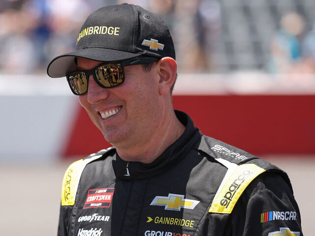 NORTH WILKESBORO, NORTH CAROLINA - MAY 17: Kyle Busch, driver of the #07 Gainbridge Chevrolet, waits on the grid prior to the NASCAR Craftsman Truck Series Window World 250 at North Wilkesboro Speedway on May 17, 2025 in North Wilkesboro, North Carolina.