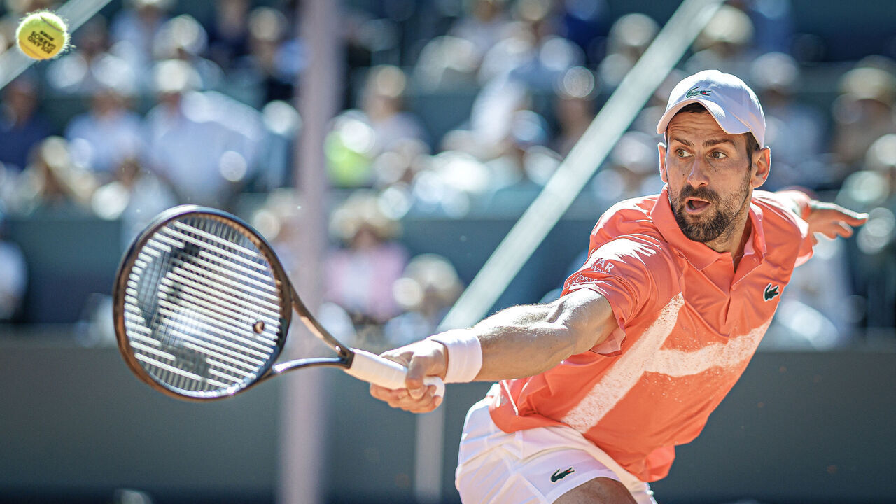 Serbia's Novak Djokovic returns a ball to Poland's Hubert Hurkacz during their men's singles final match at the ATP 250 Geneva Open tennis tournament in Geneva on May 24, 2025.