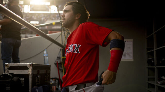 MONTERREY, MEXICO - MARCH 25: Marcelo Mayer #39 of the Boston Red Sox looks on from the dugout before a game against the Monterrey Sultanes on March 25, 2025 at Estadio Mobil Super in Monterrey, Mexico.