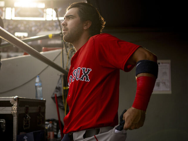 MONTERREY, MEXICO - MARCH 25: Marcelo Mayer #39 of the Boston Red Sox looks on from the dugout before a game against the Monterrey Sultanes on March 25, 2025 at Estadio Mobil Super in Monterrey, Mexico.