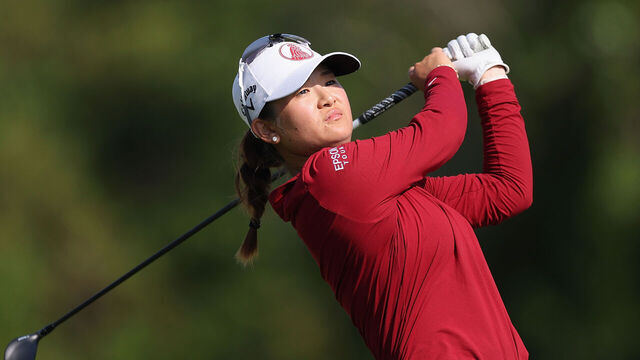 PLAYA DEL CARMEN, MEXICO - MAY 24: Jenny Bae of the United States plays a tee shot on the 17th hole during the third round of the Riviera Maya Open at Mayakoba 2025 at El Camaleon at Mayakoba on May 24, 2025 in Playa del Carmen, Mexico.