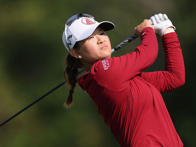PLAYA DEL CARMEN, MEXICO - MAY 24: Jenny Bae of the United States plays a tee shot on the 17th hole during the third round of the Riviera Maya Open at Mayakoba 2025 at El Camaleon at Mayakoba on May 24, 2025 in Playa del Carmen, Mexico.