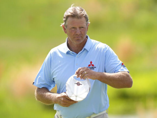 lang="x-default" BETHESDA, MD - MAY 24: Retief Goosen on the 18th hole after his third round of the Senior PGA Championship at Congressional Country Club on Saturday, May 24, 2025 in Bethesda, Maryland.
