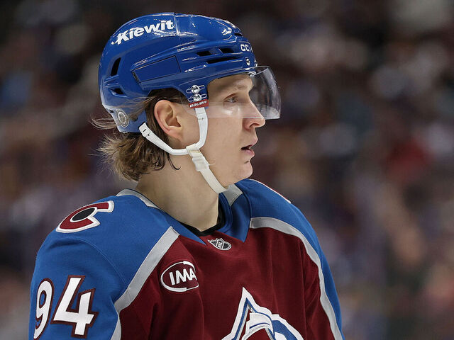 DENVER, COLORADO - FEBRUARY 02: Joel Kiviranta #94 of the Colorado Avalanche plays the Philadelphia Flyers in the first period at Ball Arena on February 02, 2025 in Denver, Colorado.