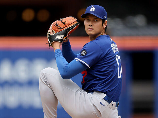 NEW YORK, NEW YORK - MAY 25: Shohei Ohtani #17 of the Los Angeles Dodgers throws during live batting practice before the game between the New York Mets and the Los Angeles Dodgers at Citi Field on May 25, 2025 in the Flushing neighborhood of the Queens borough of New York City. Ohtani had ACL surgery in 2023 and hasn't pitched in a MLB game since.