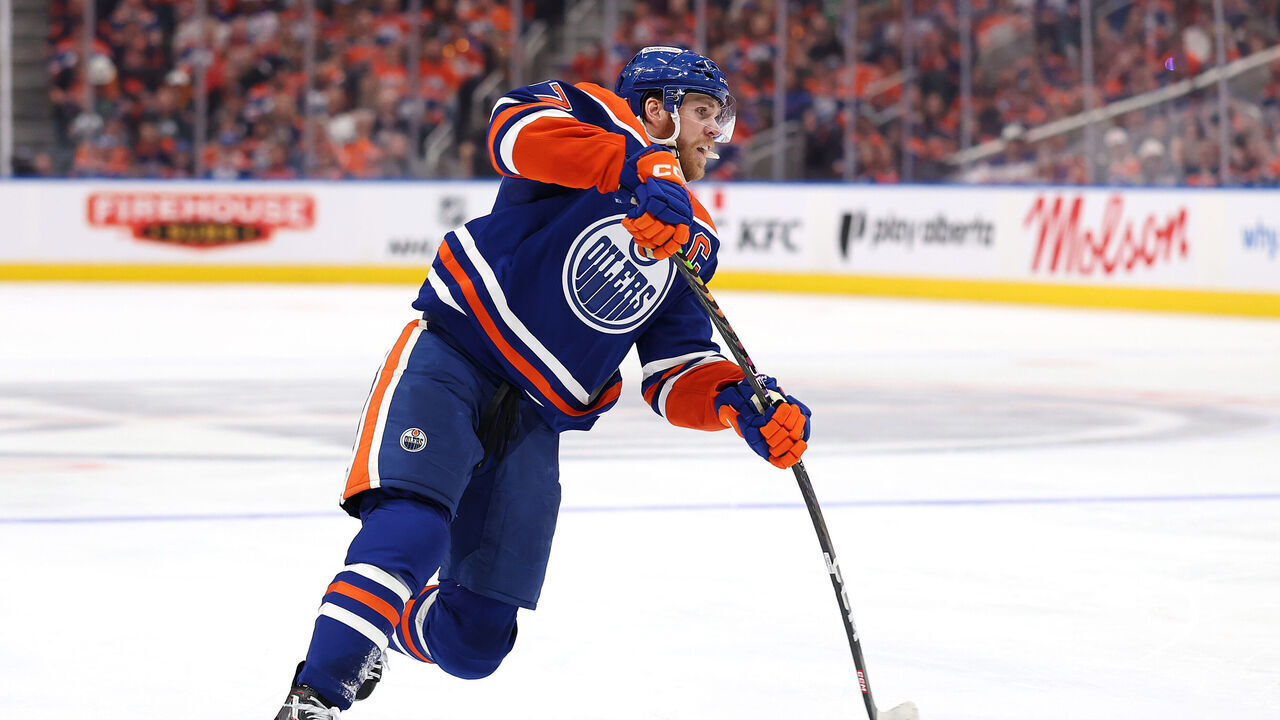 EDMONTON, CANADA - MAY 25: Connor McDavid #97 of the Edmonton Oilers shoots the puck against the Dallas Stars during the second period in Game Three of the Western Conference Final of the 2025 Stanley Cup Playoffs at Rogers Place on May 25, 2025 in Edmonton, Alberta, Canada.