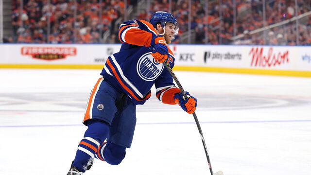 EDMONTON, CANADA - MAY 25: Connor McDavid #97 of the Edmonton Oilers shoots the puck against the Dallas Stars during the second period in Game Three of the Western Conference Final of the 2025 Stanley Cup Playoffs at Rogers Place on May 25, 2025 in Edmonton, Alberta, Canada.