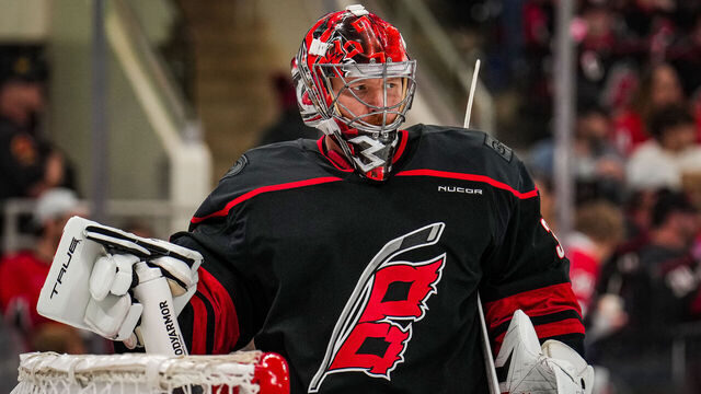 RALEIGH, NC - MAY 22: Goaltender Frederik Andersen #31 of the Carolina Hurricanes stands during the second period of Game Two of the Eastern Conference Final of the 2025 Stanley Cup Playoffs against the Florida Panthers at Lenovo Center on May 22, 2025 in Raleigh, North Carolina.
