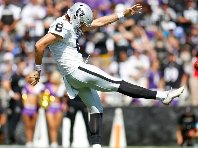 BALTIMORE, MARYLAND - SEPTEMBER 15: AJ Cole #6 of the Las Vegas Raiders punts during the first quarter during an NFL football game against the Baltimore Ravens at M&T Bank Stadium on September 15, 2024 in Baltimore, Maryland.