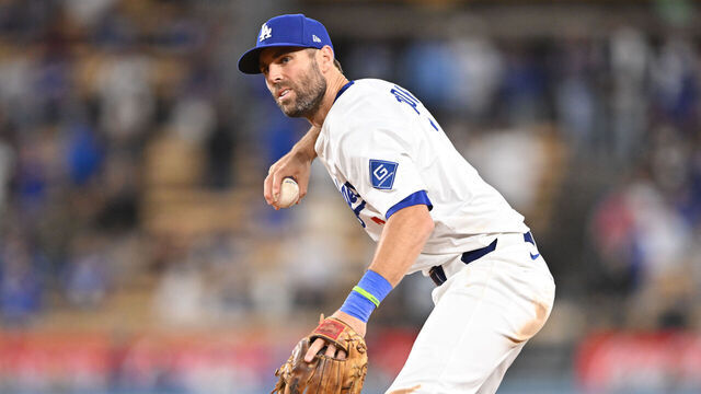 LOS ANGELES, CA - MAY 13: Los Angeles Dodgers outfielder Chris Taylor (3) fields a ground ball and throws to first base during the game between Oakland Athletics and the Los Angeles Dodgers on May 13, 2025, at Dodger Stadium in Los Angeles, CA.