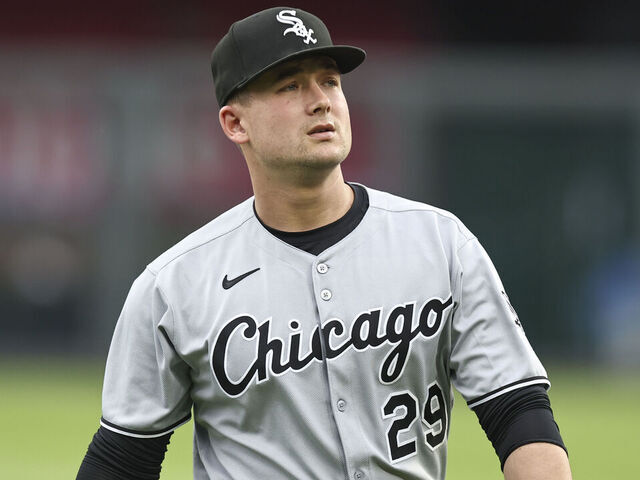 KANSAS CITY, MO - MAY 06: Chicago White Sox catcher Matt Thaiss (29) before an MLB game between the Chicago White Sox and Kansas City Royals on May 6, 2025 at Kauffman Stadium in Kansas City, MO.