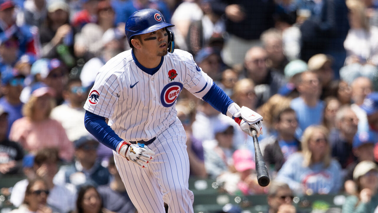 CHICAGO, IL - MAY 26: Seiya Suzuki #27 of the Chicago Cubs hits a double in the first inning during the game between the Colorado Rockies and the Chicago Cubs at Wrigley Field on Monday, May 26, 2025 in Chicago, Illinois.
