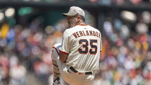 SAN FRANCISCO, CALIFORNIA - MAY 18: Justin Verlander #35 of the Giants pitches in the top of the 2nd inning against the Athletics at Oracle Park on May 18, 2025 in San Francisco, California.