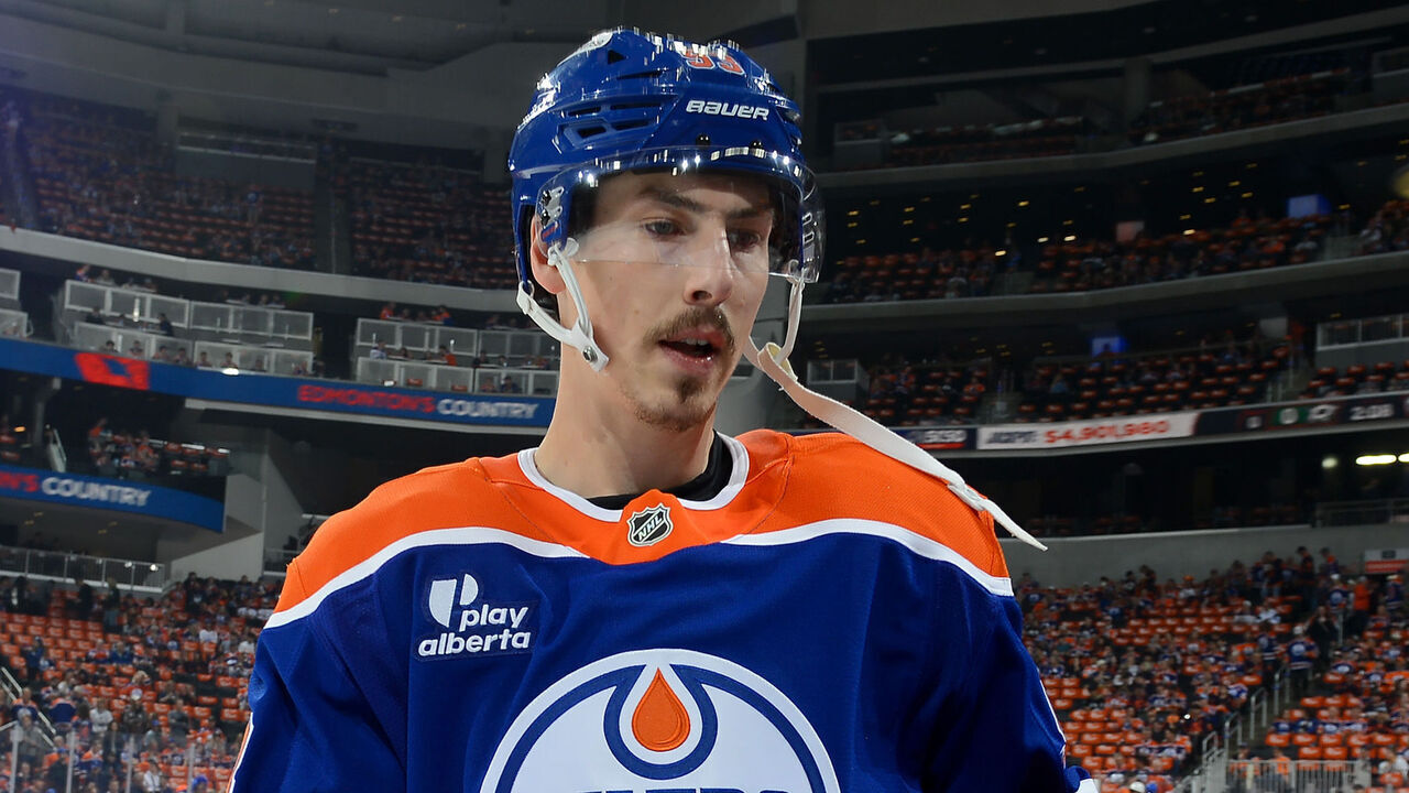 EDMONTON, CANADA - MAY 27: Ryan Nugent-Hopkins #93 of the Edmonton Oilers heads to the dressing room after warmups prior to Game Four of the Western Conference Finals of the 2025 Stanley Cup Playoffs against the Dallas Stars at Rogers Place on May 27, 2025, in Edmonton, Alberta, Canada.