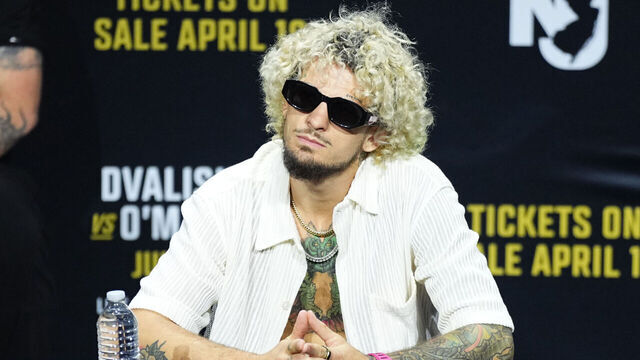 MIAMI, FLORIDA - APRIL 11: Sean O'Malley is seen on stage during the UFC 316 press conference at Kaseya Center on April 11, 2025 in Miami, Florida.