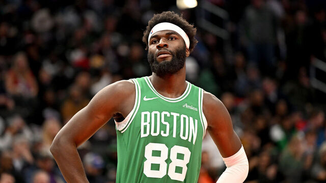 WASHINGTON, DC - DECEMBER 15: Neemias Queta #88 of the Boston Celtics rests during a break in the game against the Washington Wizards at Capital One Arena on December 15, 2024 in Washington, DC.