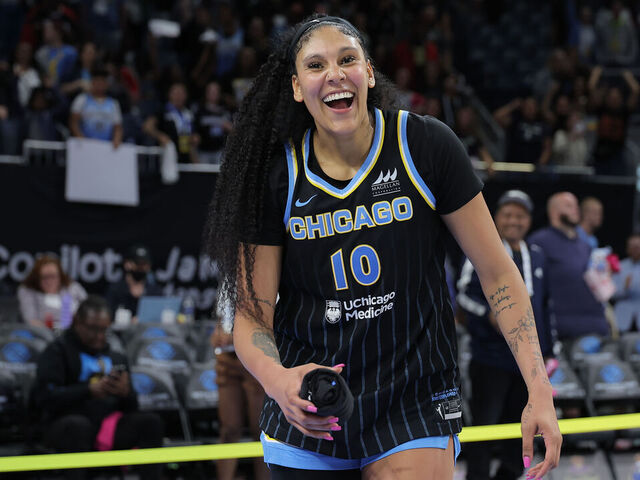 CHICAGO, IL - MAY 29: Kamilla Cardoso #10 of the Chicago Sky reacts after a game against the Dallas Wings on May 29, 2025 at Wintrust Arena in Chicago, Illinois.