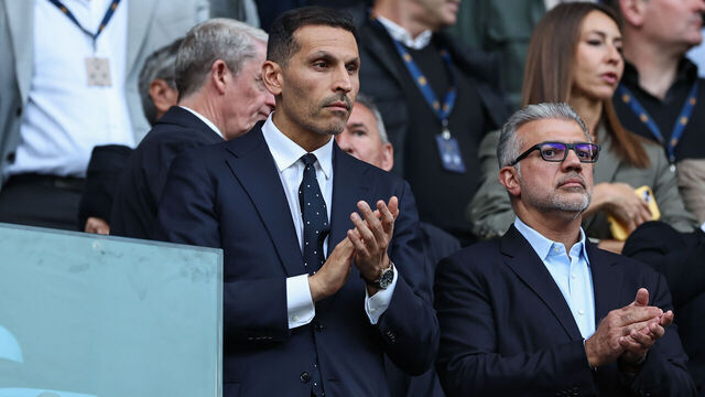 MANCHESTER, ENGLAND - MAY 20:Manchester City Chairman Khaldoon Al Mubarak applauds his side as they come onto the pitch during the Premier League match between Manchester City FC and AFC Bournemouth at Etihad Stadium on May 20, 2025 in Manchester, England.