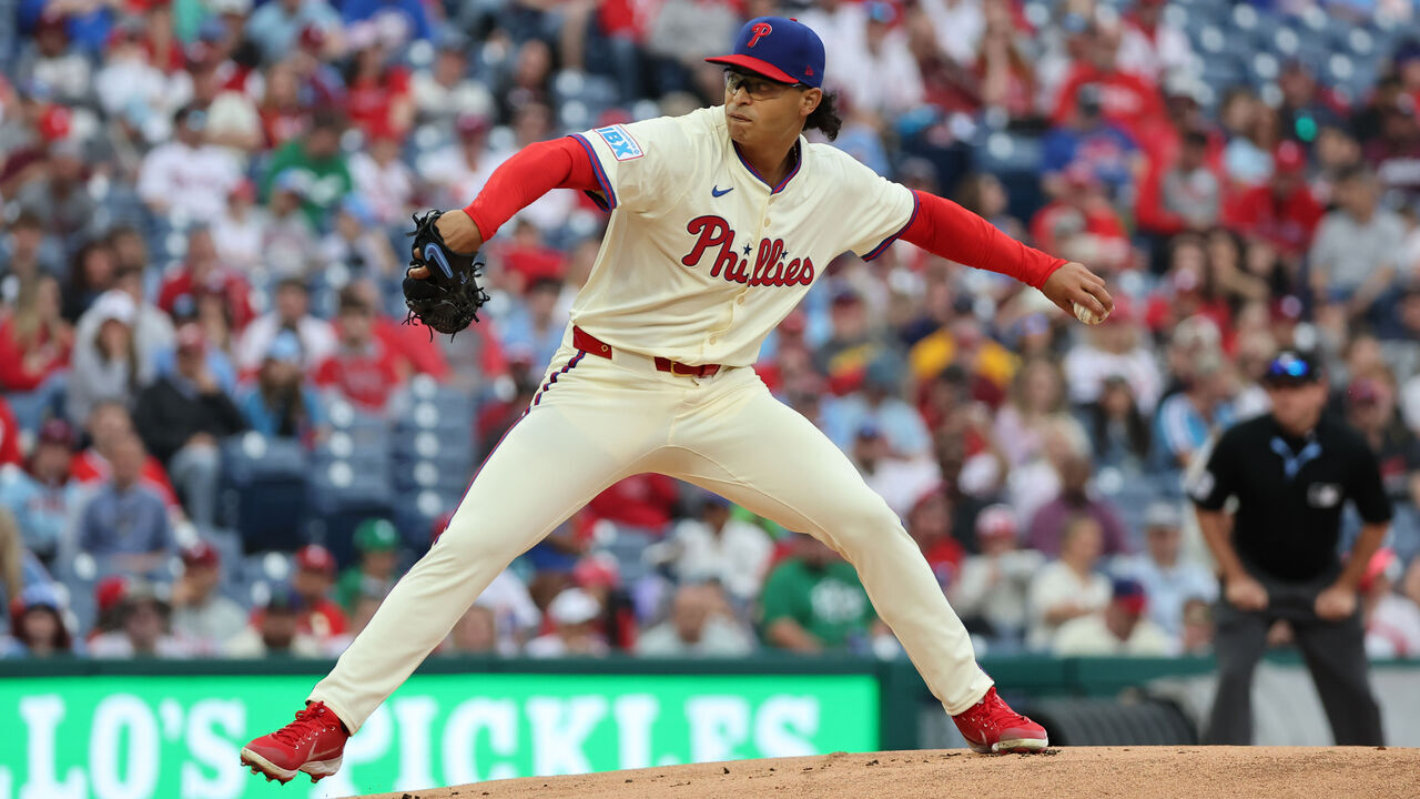 PHILADELPHIA, PENNSYLVANIA - MAY 31: Jesús Luzardo #44 of the Philadelphia Phillies delivers a pitch in the first inning during a game against the Milwaukee Brewers at Citizens Bank Park on May 31, 2025 in Philadelphia, Pennsylvania.
