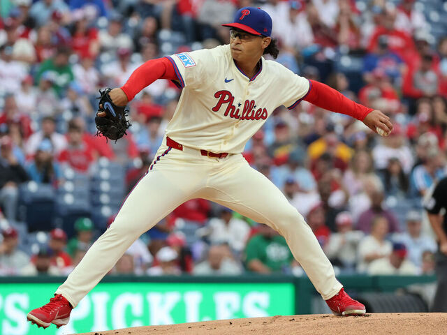 PHILADELPHIA, PENNSYLVANIA - MAY 31: Jesús Luzardo #44 of the Philadelphia Phillies delivers a pitch in the first inning during a game against the Milwaukee Brewers at Citizens Bank Park on May 31, 2025 in Philadelphia, Pennsylvania.