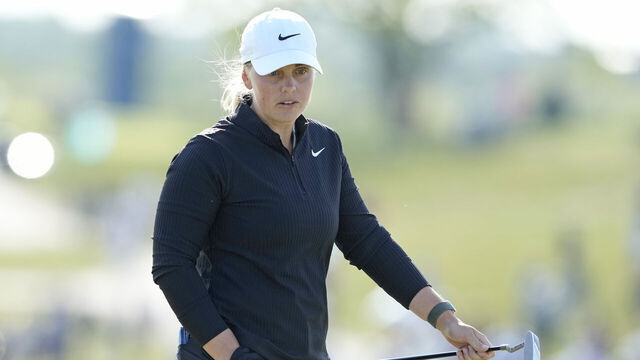 ERIN, WISCONSIN - MAY 31: Maja Stark of Sweden reacts on the 18th green during the third round of the U.S. Women's Open presented by Ally 2025 at Erin Hills Golf Course on May 31, 2025 in Erin, Wisconsin.