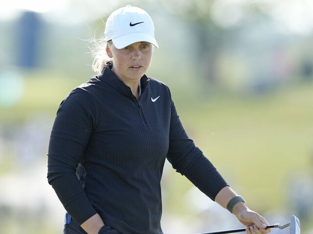 ERIN, WISCONSIN - MAY 31: Maja Stark of Sweden reacts on the 18th green during the third round of the U.S. Women's Open presented by Ally 2025 at Erin Hills Golf Course on May 31, 2025 in Erin, Wisconsin.